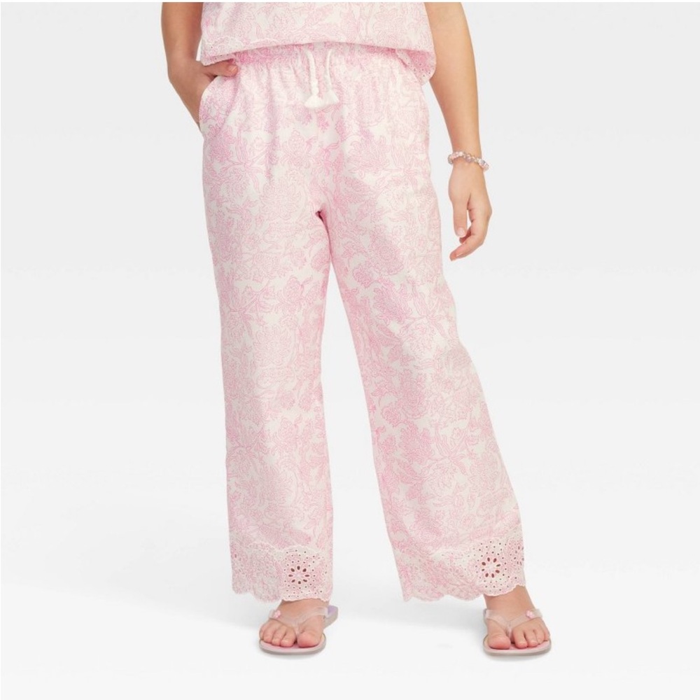 Roller Rabbit x Target Girls' Pink Wide-Leg Eyelet Hem Pants